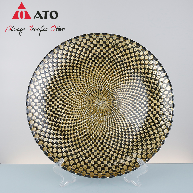 Dinnerware Plate Glass Nordic woven pattern glass plates for Home Restaurant