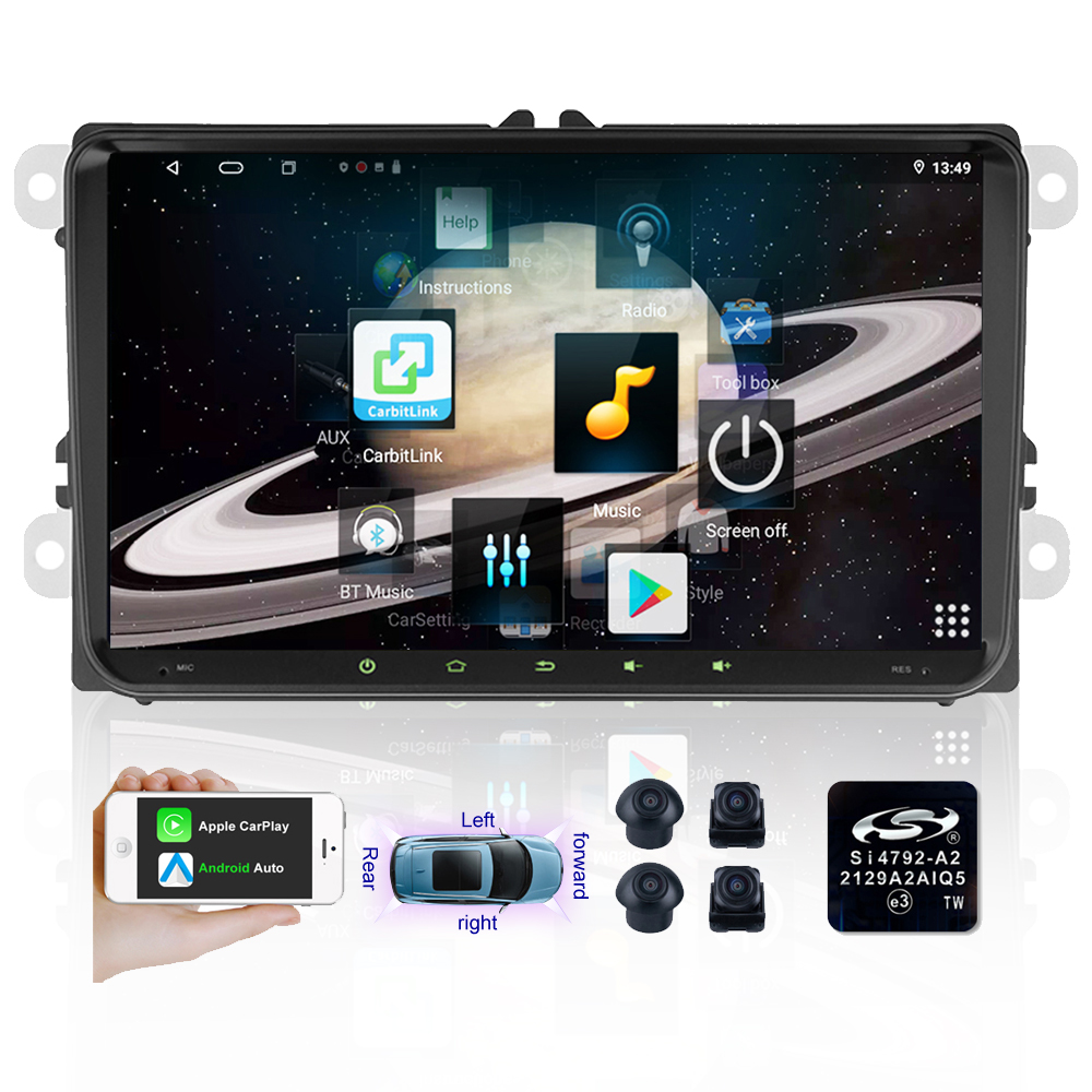Jmance 9inch Screen 4G GPS Navigation BT 5.4 Car Radio Stereo 2 Din DVD Player For VW Accessories