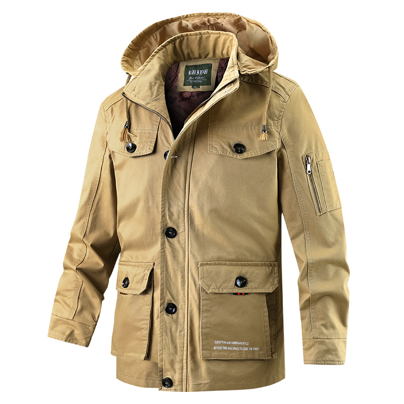 Custom Mens Warm Jacket Winter Casual Padded Jacket Multi-Pocket Hooded Outdoor Jacket