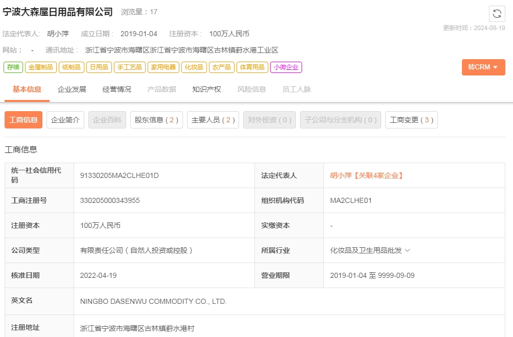 NINGBO DASENWU COMMODITY CO.,LTD