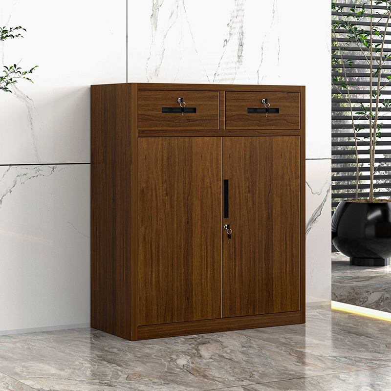 Wood Like 2 Door 2 Drawer Metal Storage Cabinet