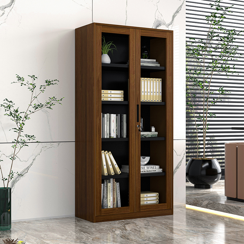 Office Storage Wood Like 2 Glass Door File Cabinet