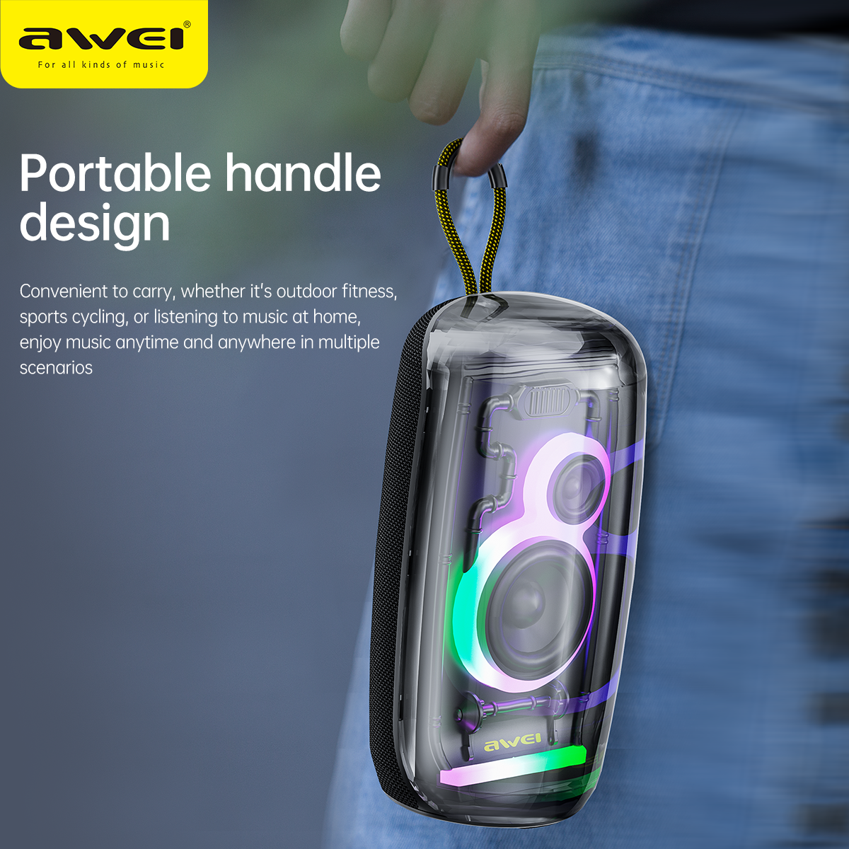 20W KA32 Wireless Translucent Design Waterproof Shockproof Support Hands Free Call Portable Speaker