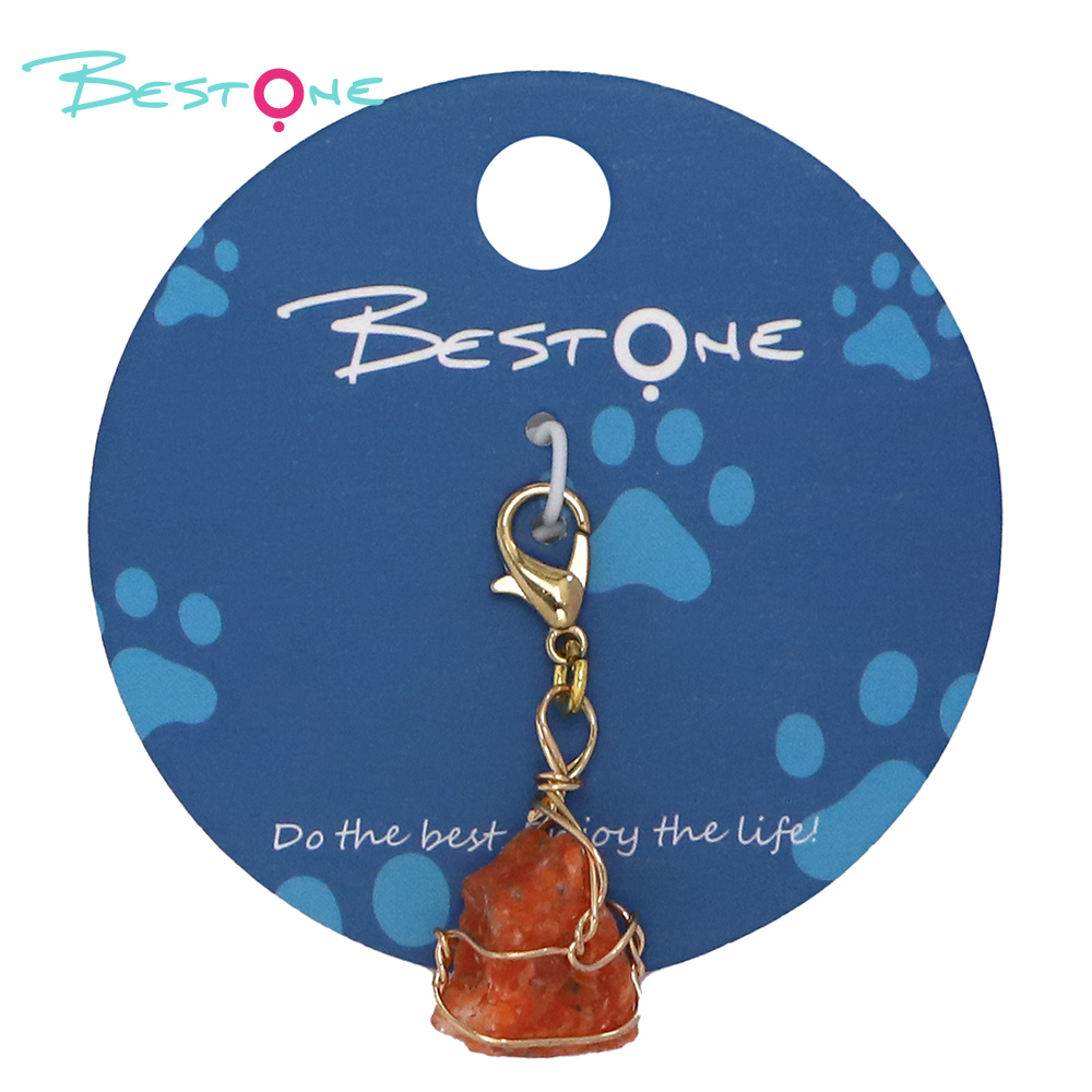 Pet Charm - Semi-precious Stone of Fancy Shape with Gold Wire Winding - Green Fluorite - 12×15mm