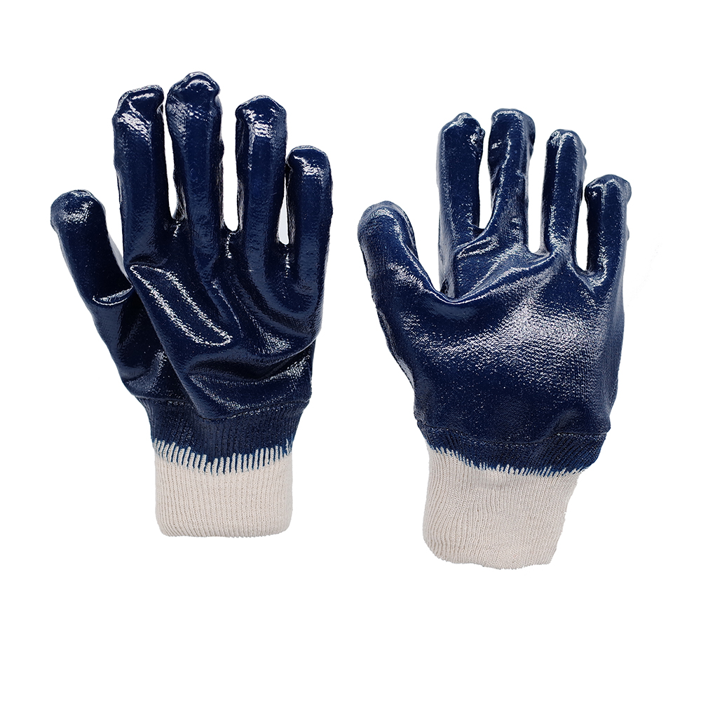 Glove Nitrile-Cotton Jersey Liner, Nitrile Half Coated, Smooth Finish Knit Cuff Glove Working Gloves