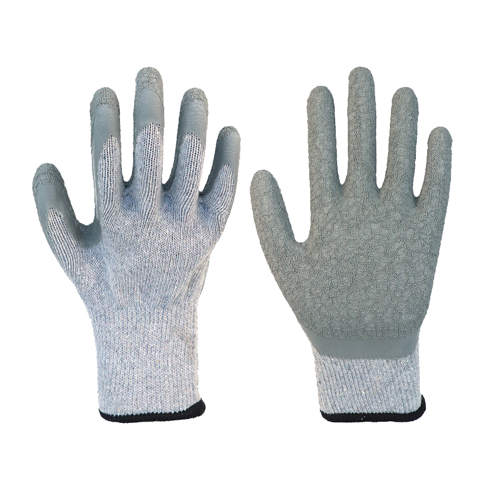 Glove Latex-10g 2 Threads Polycotton Shell Latex Coated, Crinkle Finish Glove Working Gloves