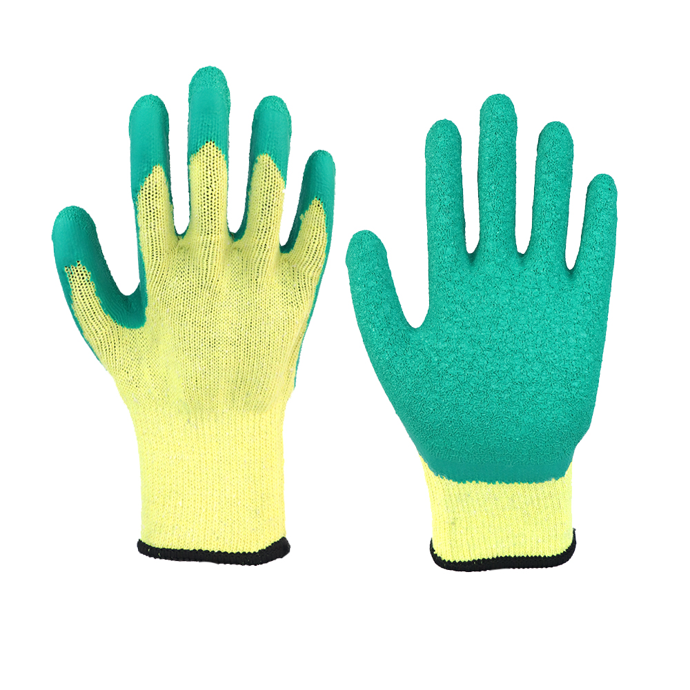 Glove Latex-10g 2 Threads Polycotton Shell Latex Coated, Crinkle Finish Glove Working Gloves