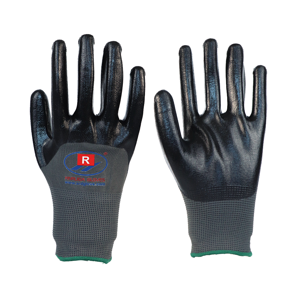 Glove Nitrile-13g Polyester Shell Smooth Nitrile Half Coated Glove Working Gloves