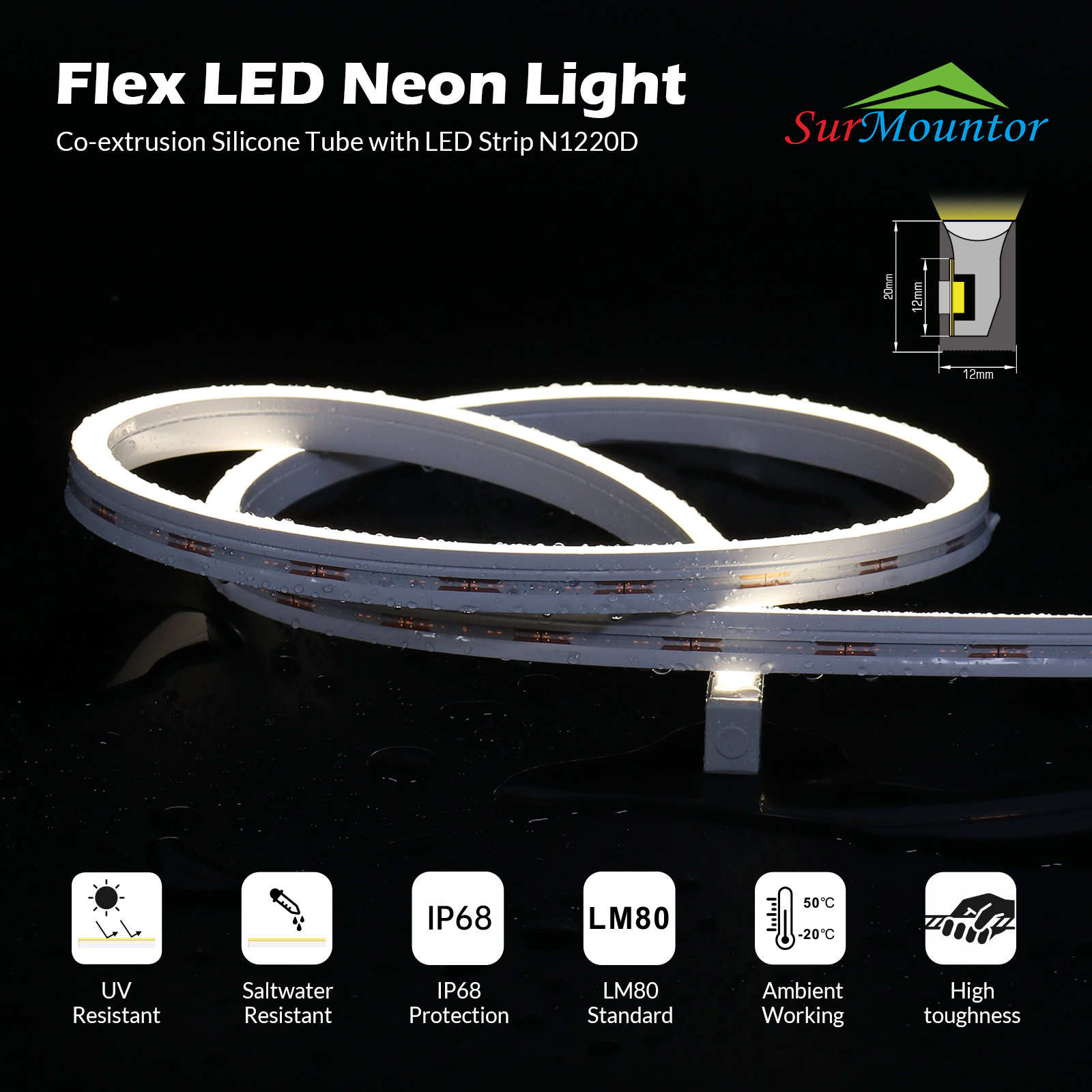 N1220D IP68 Side Luminous LED Flex Neon Light