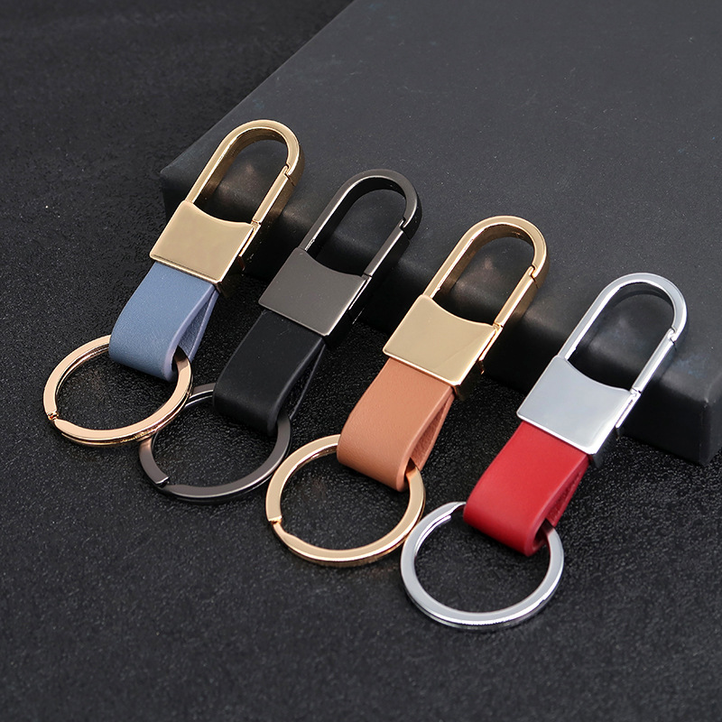 Zinc alloy leather keychain, various colors to match each other, custom logo can be laser printed