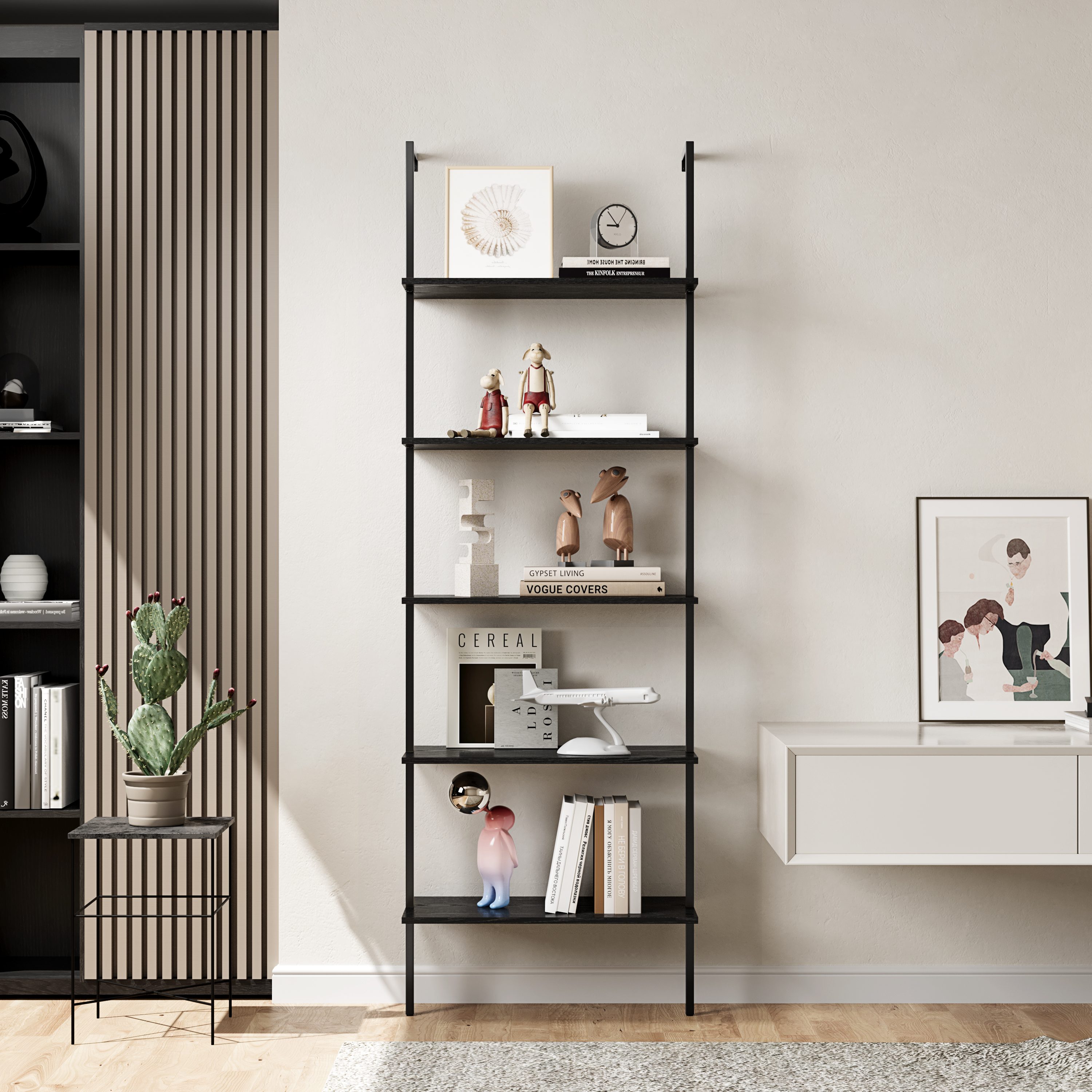 Large 5-Tier Open Wall-Mounted Bookshelf