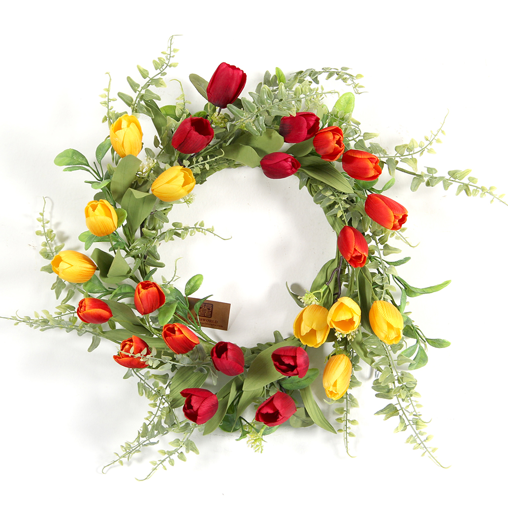 Transworld Artificial Tulip Wreath Beautiful Color Flower Wreaths For Home Garden Decoration