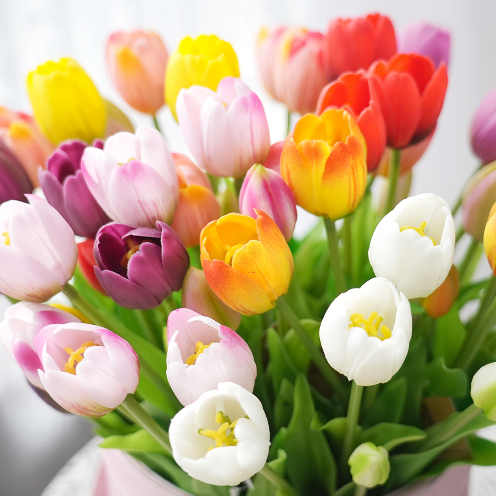 Transworld Artificial Tulip Silicon Top Material Real Touch Tulips Flower For Home Garden Decoration