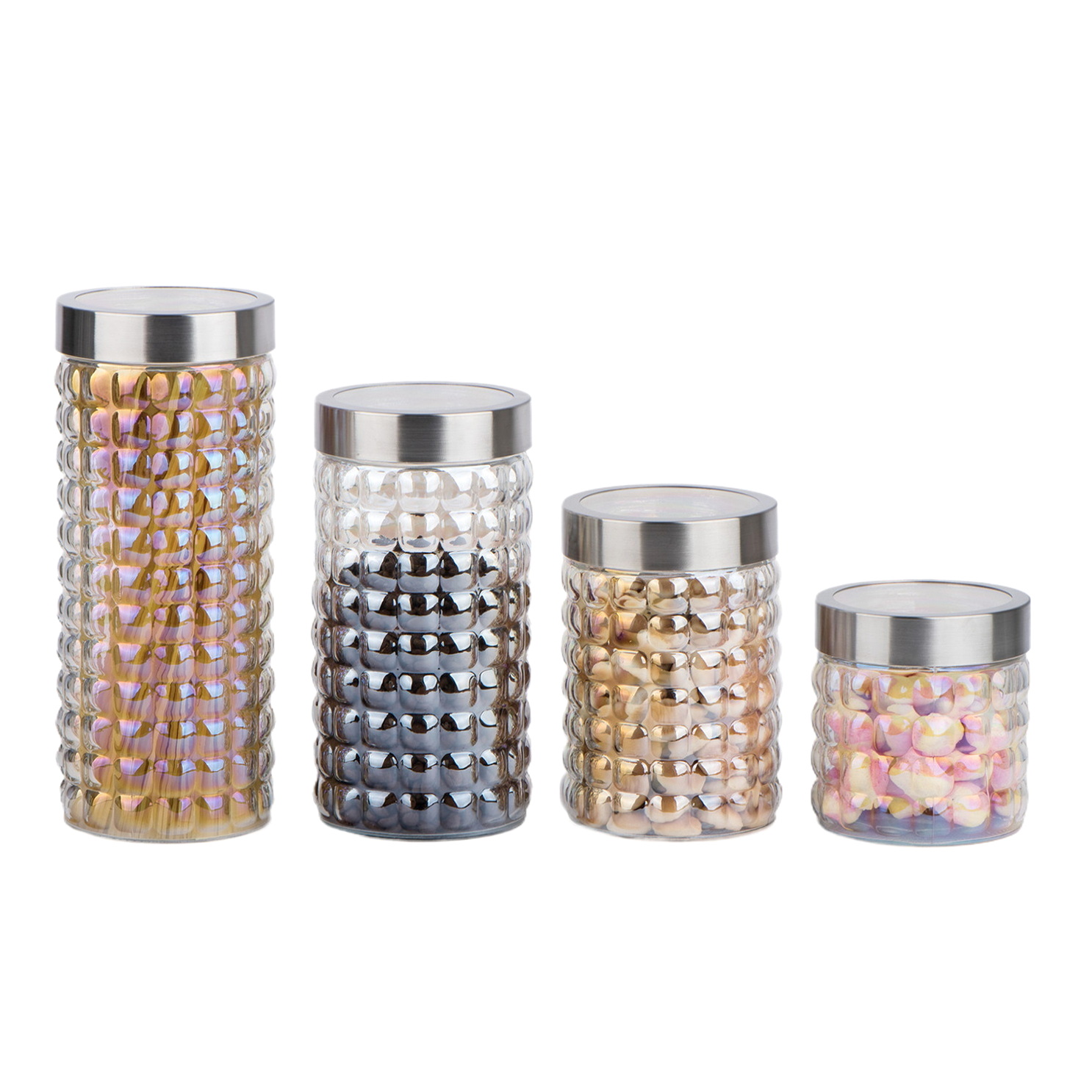 Electroplated color Glass bottle glass storage jar with stainless steel lid CCP056WPP