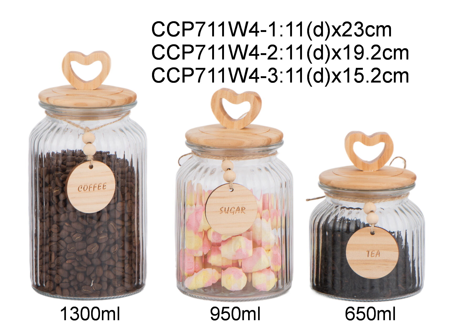 1300ml 950ml 650ml glass storage jar with wood tag heart shaped bamboo lidCCP711W4