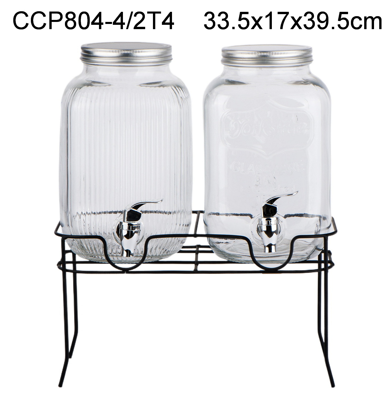 2pcs glass juice dispenser with stainless steel lid and metal rack