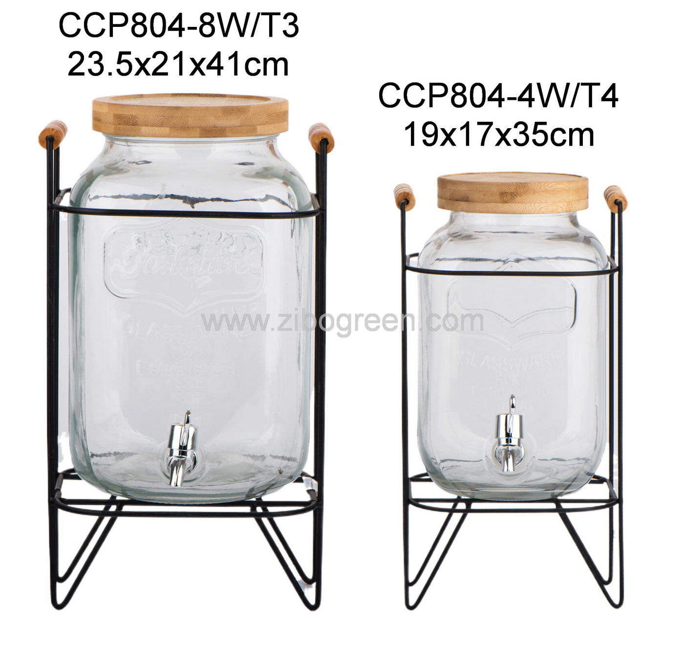 Glass juice dispenser with stainless steel lid and metal rackCCP804-8W/T3