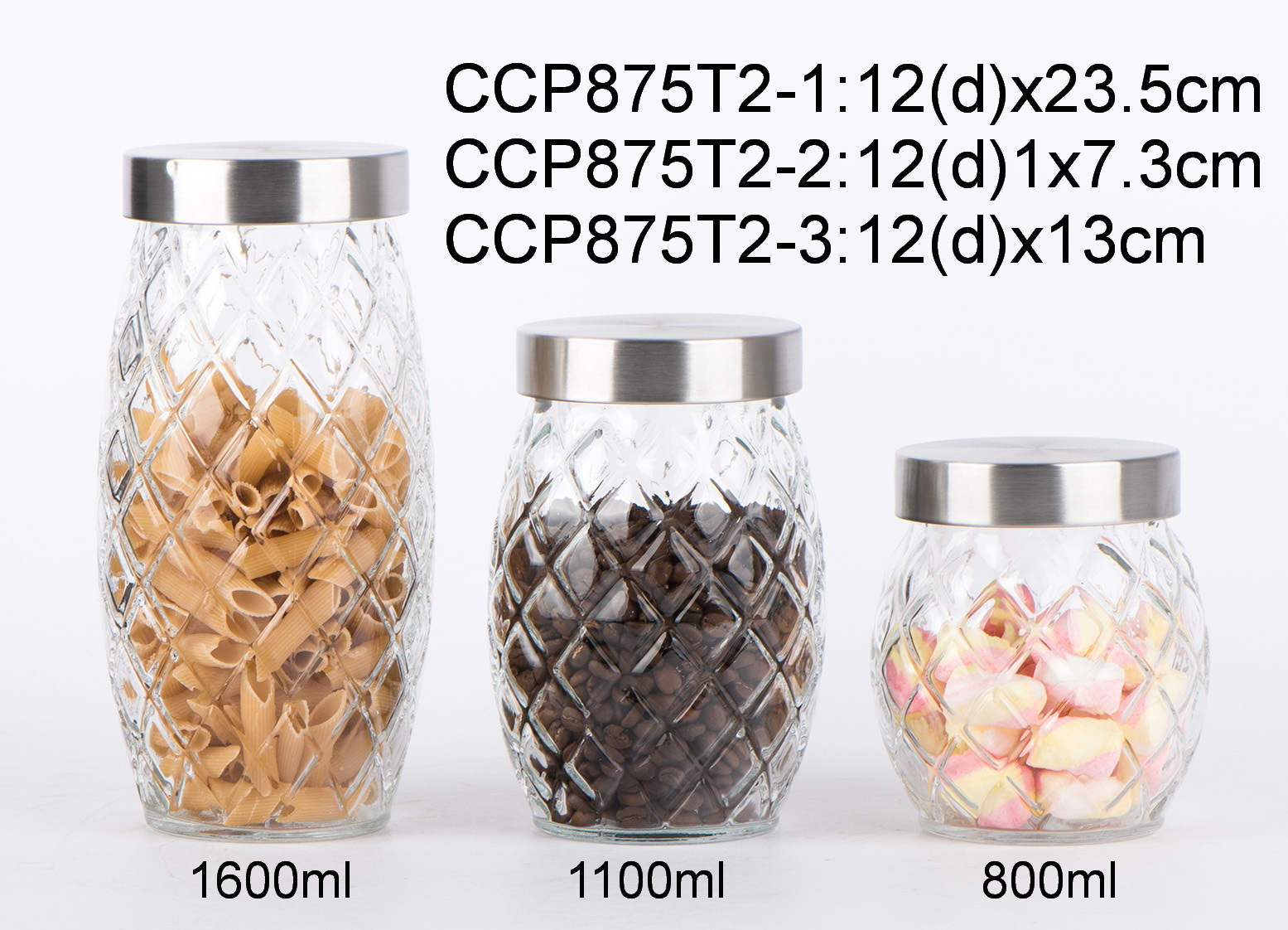 Pineaple shape transparent glass storage jar with stainless steel lid embossed designCCP875T2