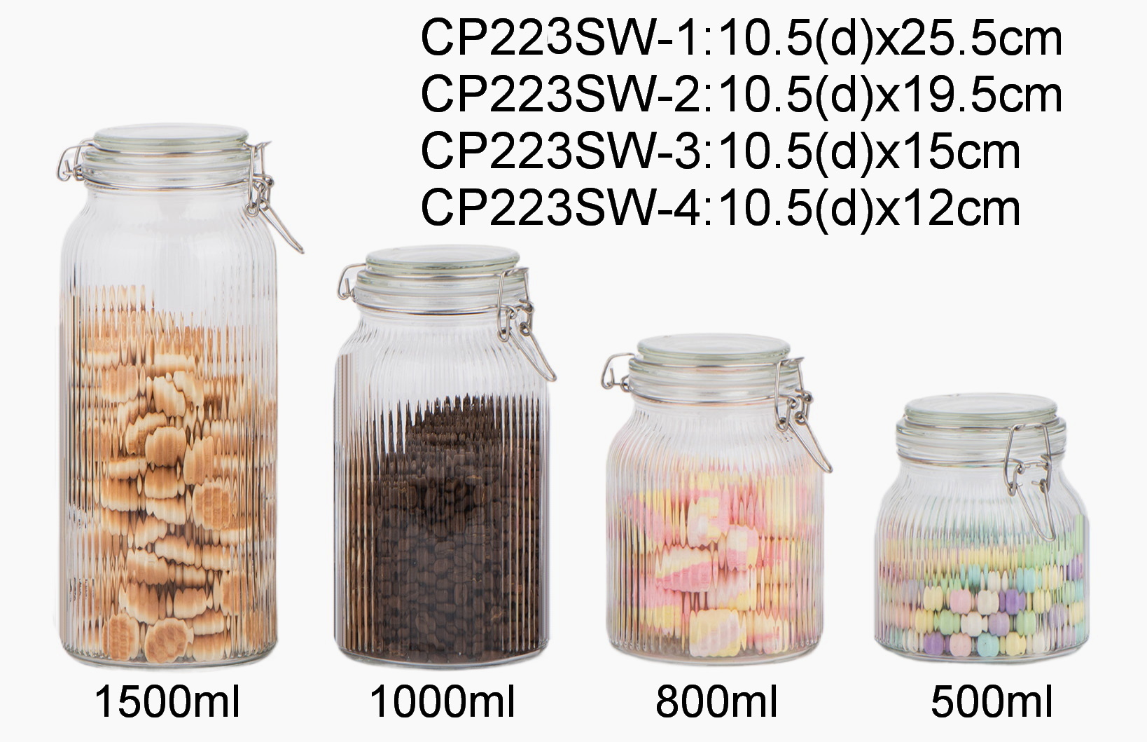 Glass food storage jar with metal clip and silicon seal ringCP223SW