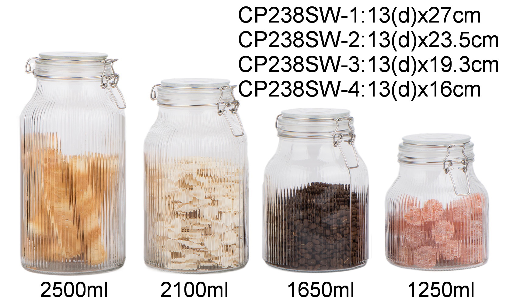 Glass food storage jar with metal clip and silicon seal ringCP238SW