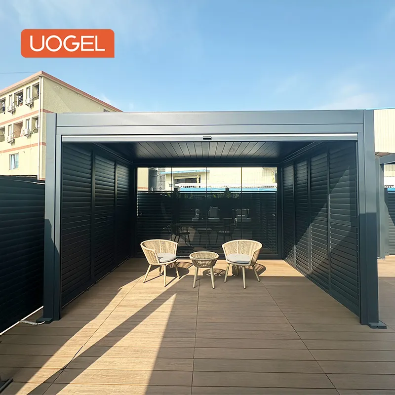 CE Certified Custom-Colour LED Light Strip Gazebo Louvered Roof with Motor for Patio or Balcony