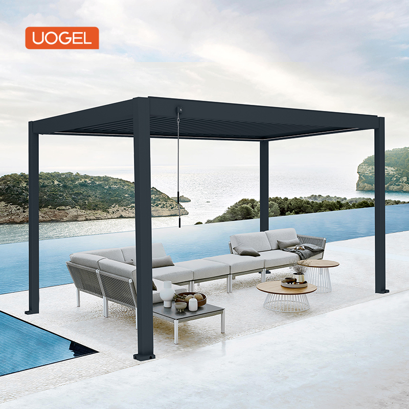 M4 factory pricecustom processing pergola aluminium alloy flap louvre Akzo LED remote manual gazebo