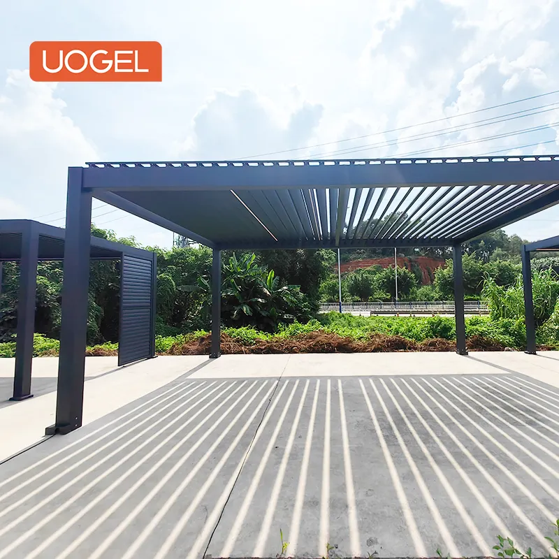 UOGEL Customizable Motorized Aluminium Pergola for Outdoor Remote Control Operation Coated Frame