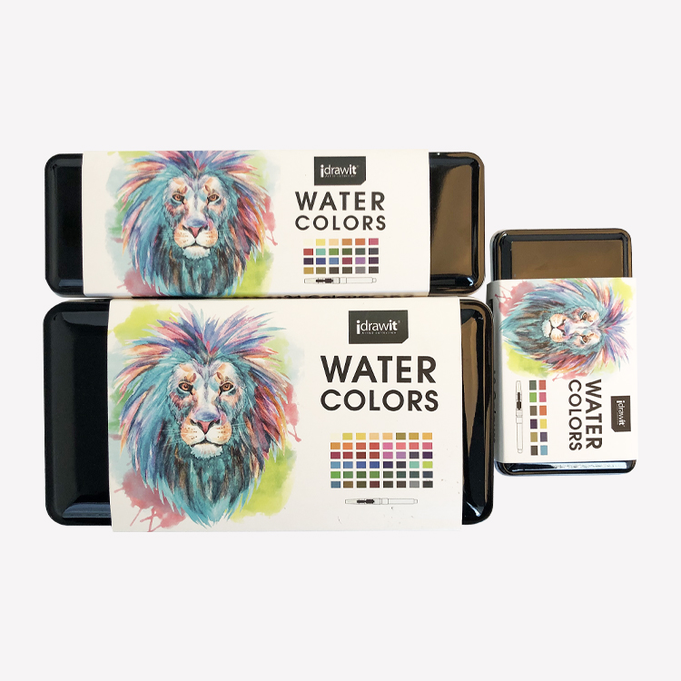 IDRAWIT Hot Sale 12 24 48 Solid Watercolor Pigment Set with 1 Brush for Paper Painting