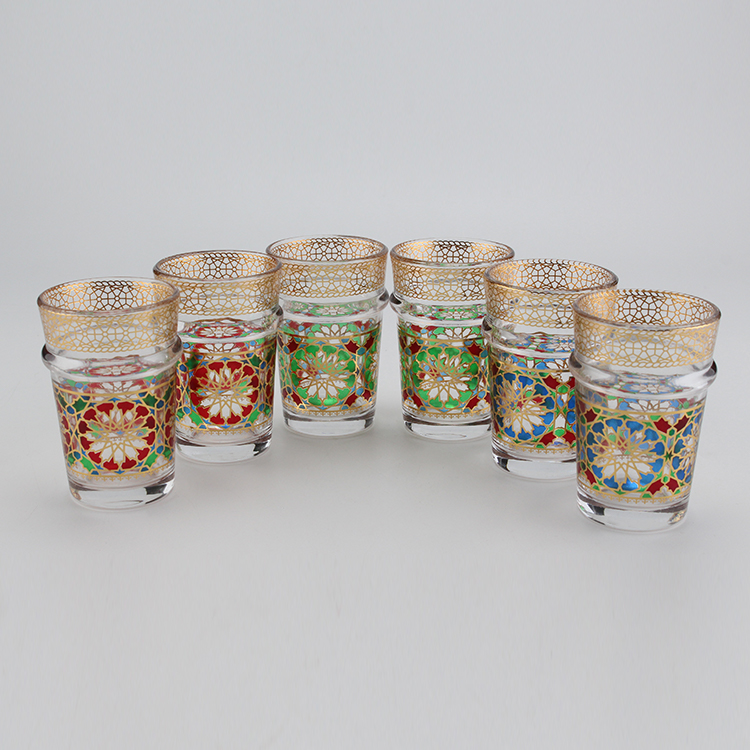 New 12pcs Moroccan Style Tea Cup Colorful Decal Glass Tea Cup Set Turkish Tea Cups Set with Gift Box