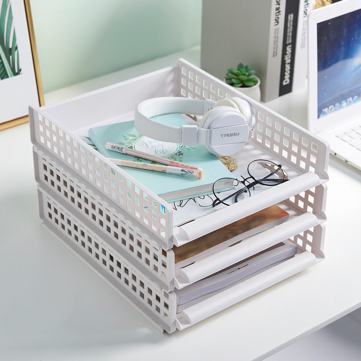 Rectangular White Large Toys Clothing Storage Bins Basket