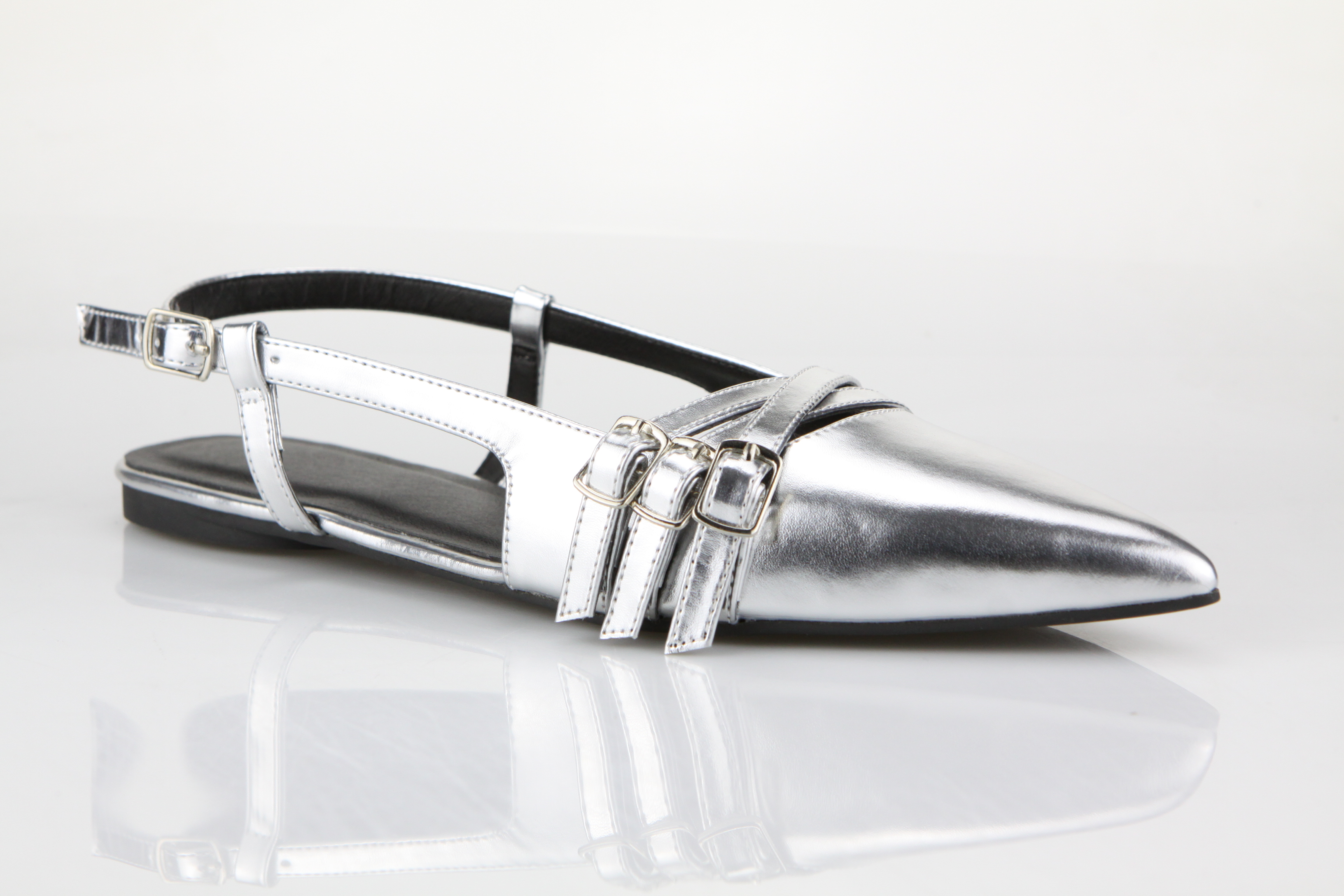 Silvery Slingback Flats