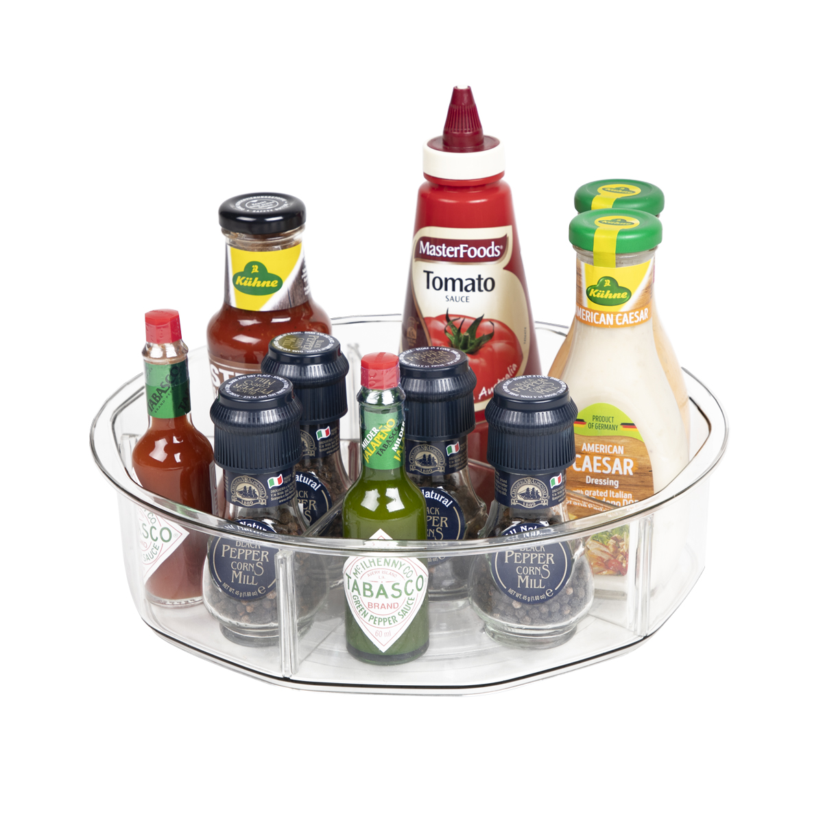 Plastic Round Lazy Susan Rotating Turntable Food Storage Container for Cabinet, Pantry, Refrigerator