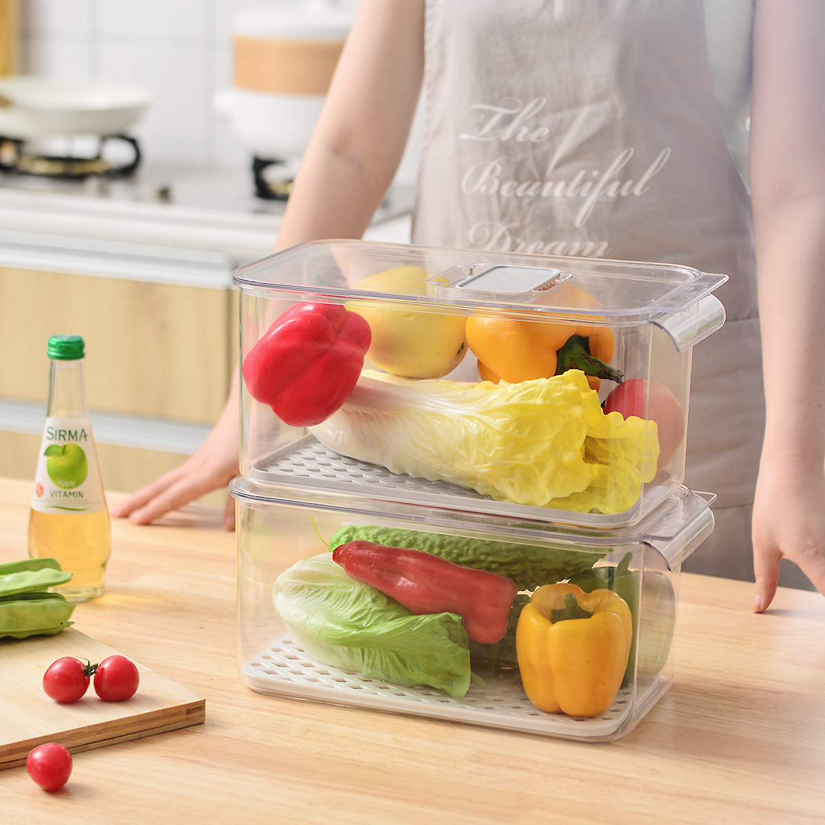 Kitchen food storage container fridge bins with lids