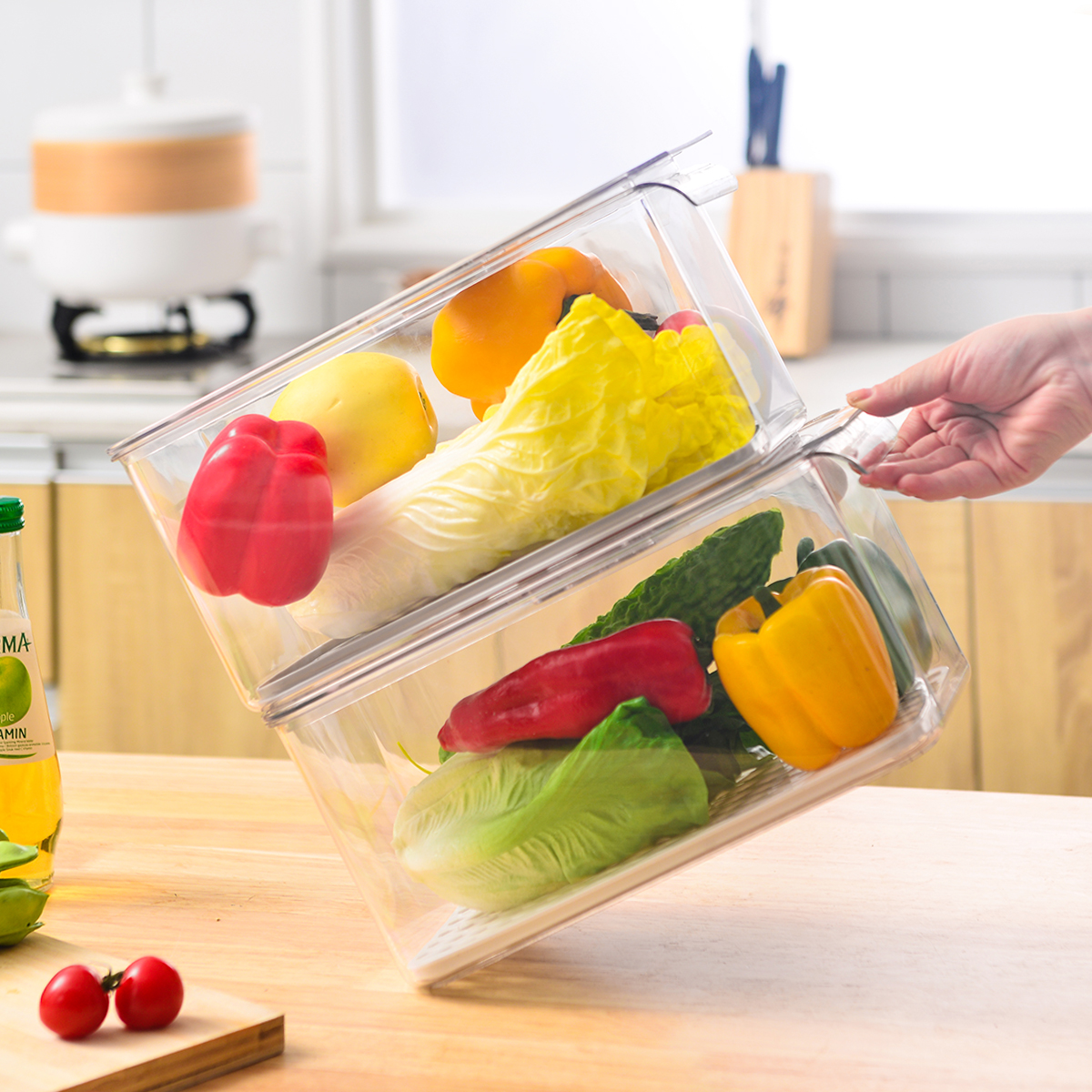 Kitchen food storage container fridge bins with lids