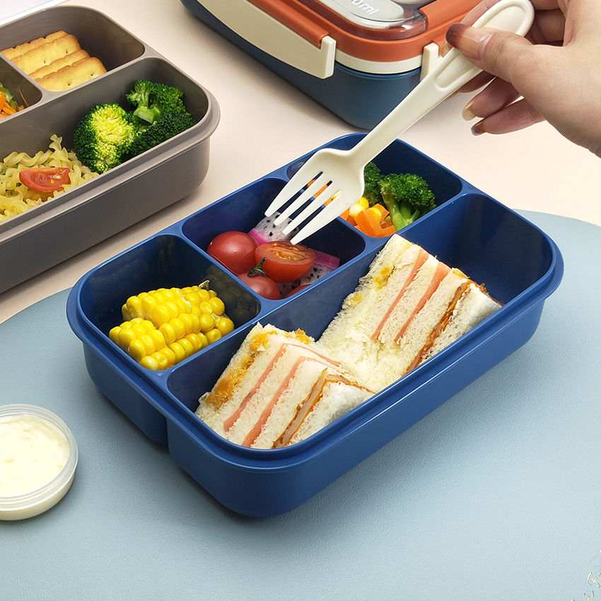4 Compartments Bento Lunch Boxes Plastic Lunch Box for Kids and Adults With Cutlery And Sauce Box