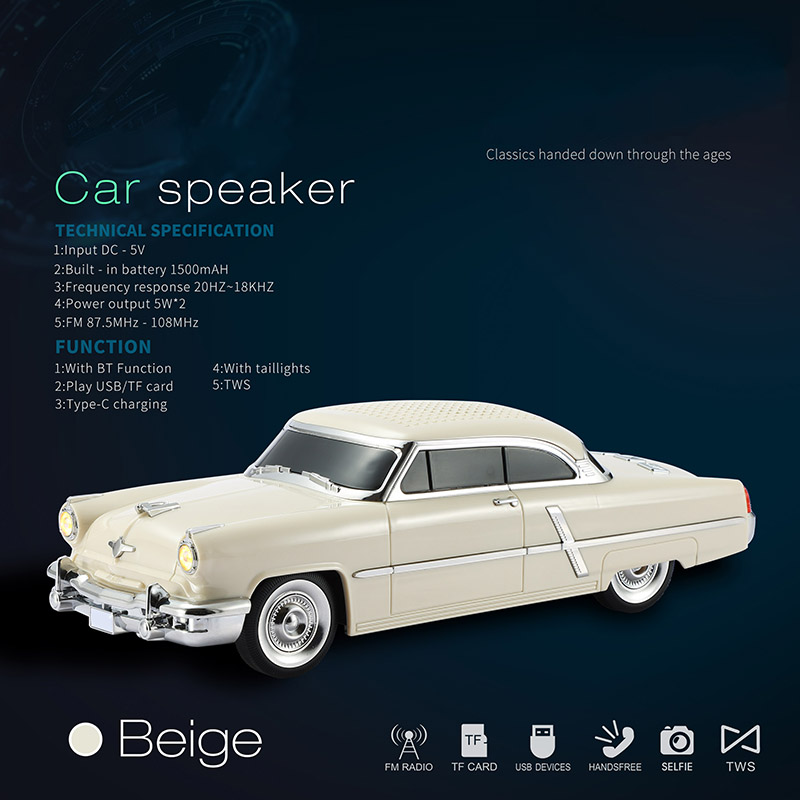 Classic Car Shaped Classic Wireless Speaker Handsfree Tws Portable Hifi Stereo Speaker
