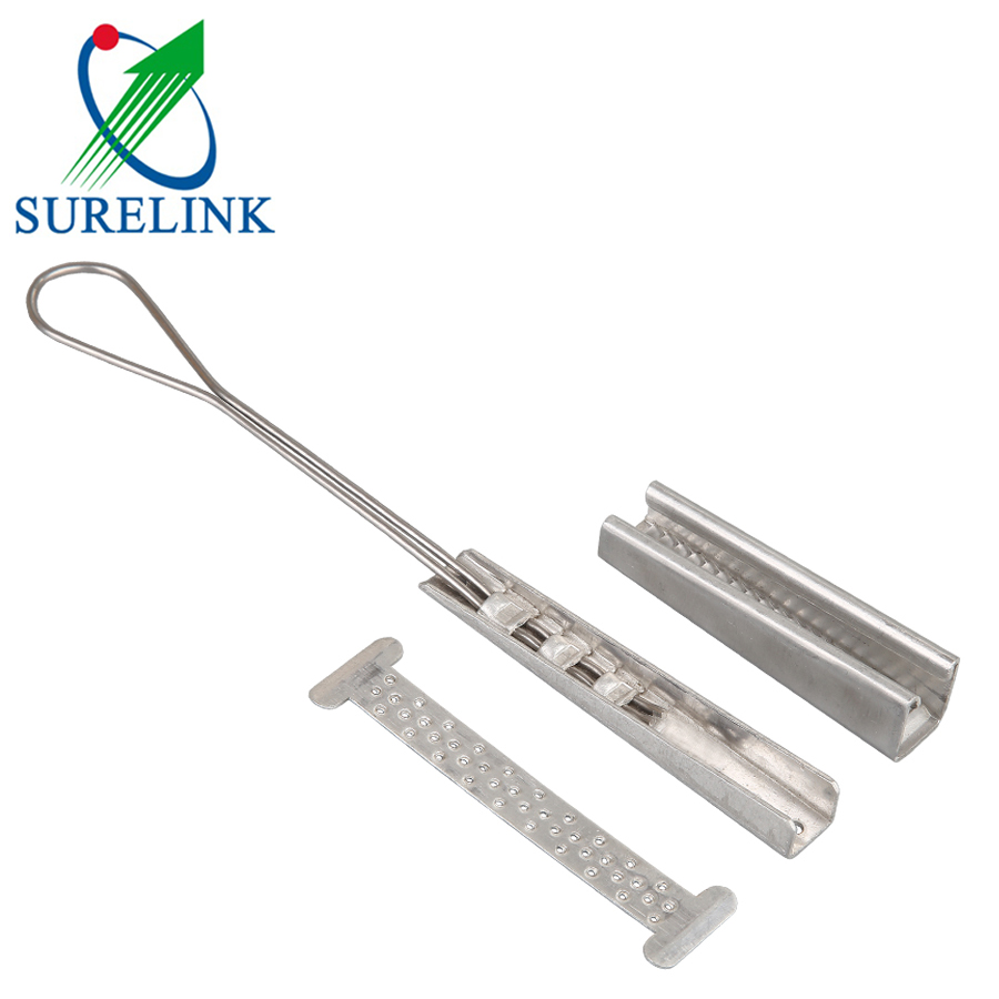 Aerial FTTH Telecommunication Suspension Clamp Fiber Optic Stainless Steel Drop Flat Wire Clamp