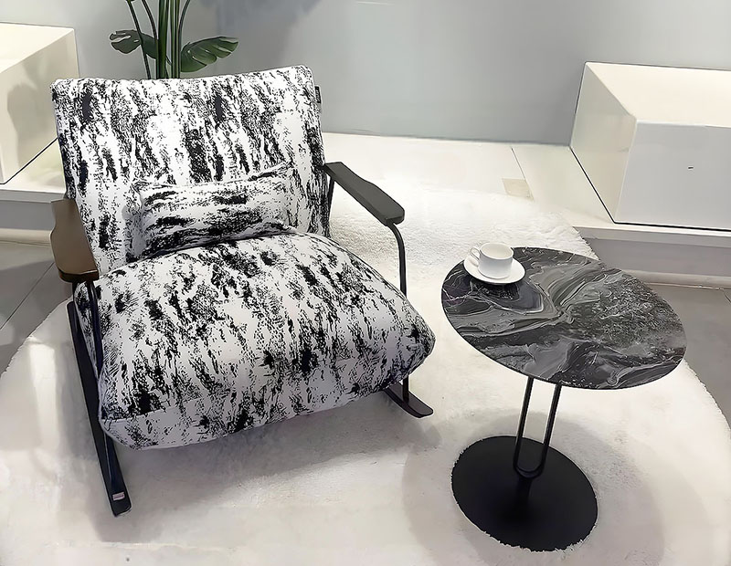 Modern Rocking Chair With PU Leather, Metal Frame, Wooden Base, Black And Cream