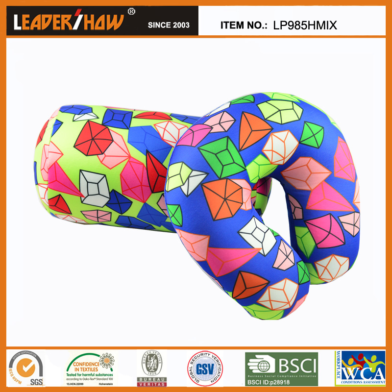 Custom printed U-shaped tube rectangular microbead-filled neck support travel pillow set