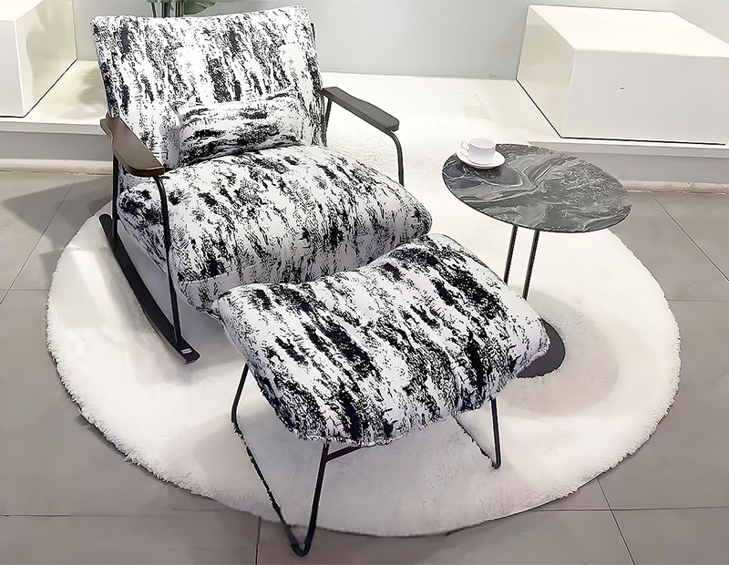 Modern Rocking Chair & ottoman With PU Leather, Metal Frame, Wooden Base, Black And Cream