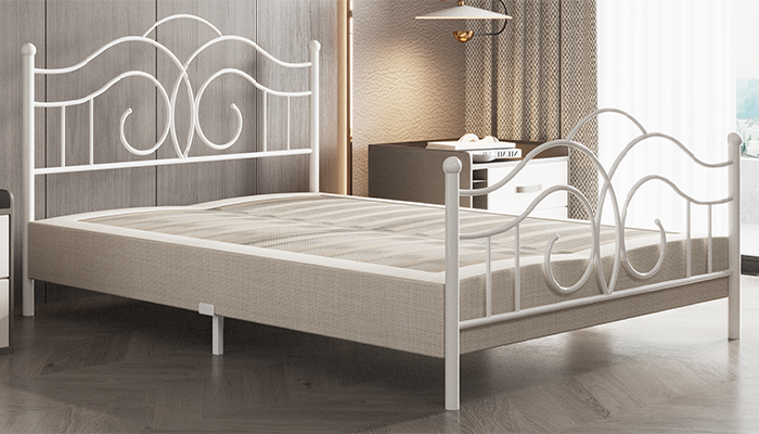 Metal Bed Frame with Fabric Cover Box Base, Easy Assembly