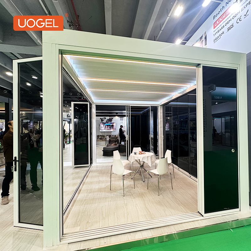 Uogel Outdoor Wind Resistant Electric Patio Cover Shade Aluminum Roof Pergola for Restaurant