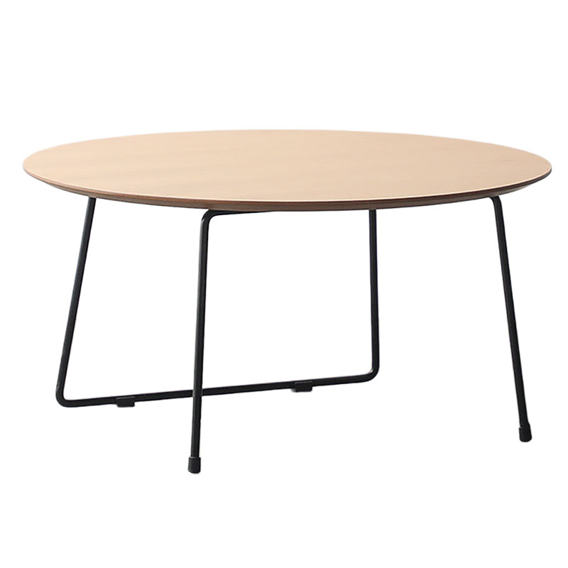 Modern Oval Coffee Table, 80 X 40 Cm, Natural Wood Grain MDF Top, Black Metal Legs