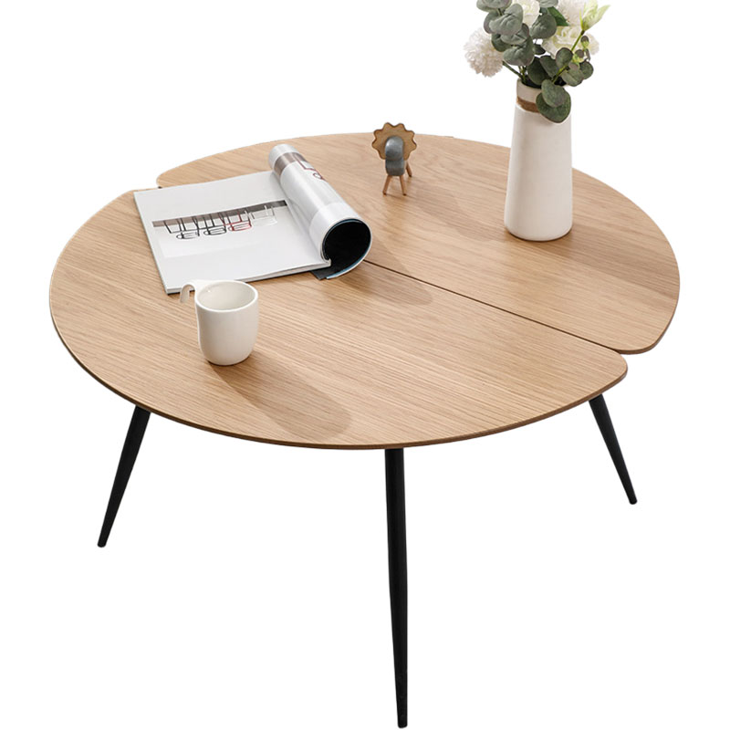 Modern Oval Coffee Table, 80 X 40 Cm, Natural Wood Grain MDF Top, Black Metal Legs