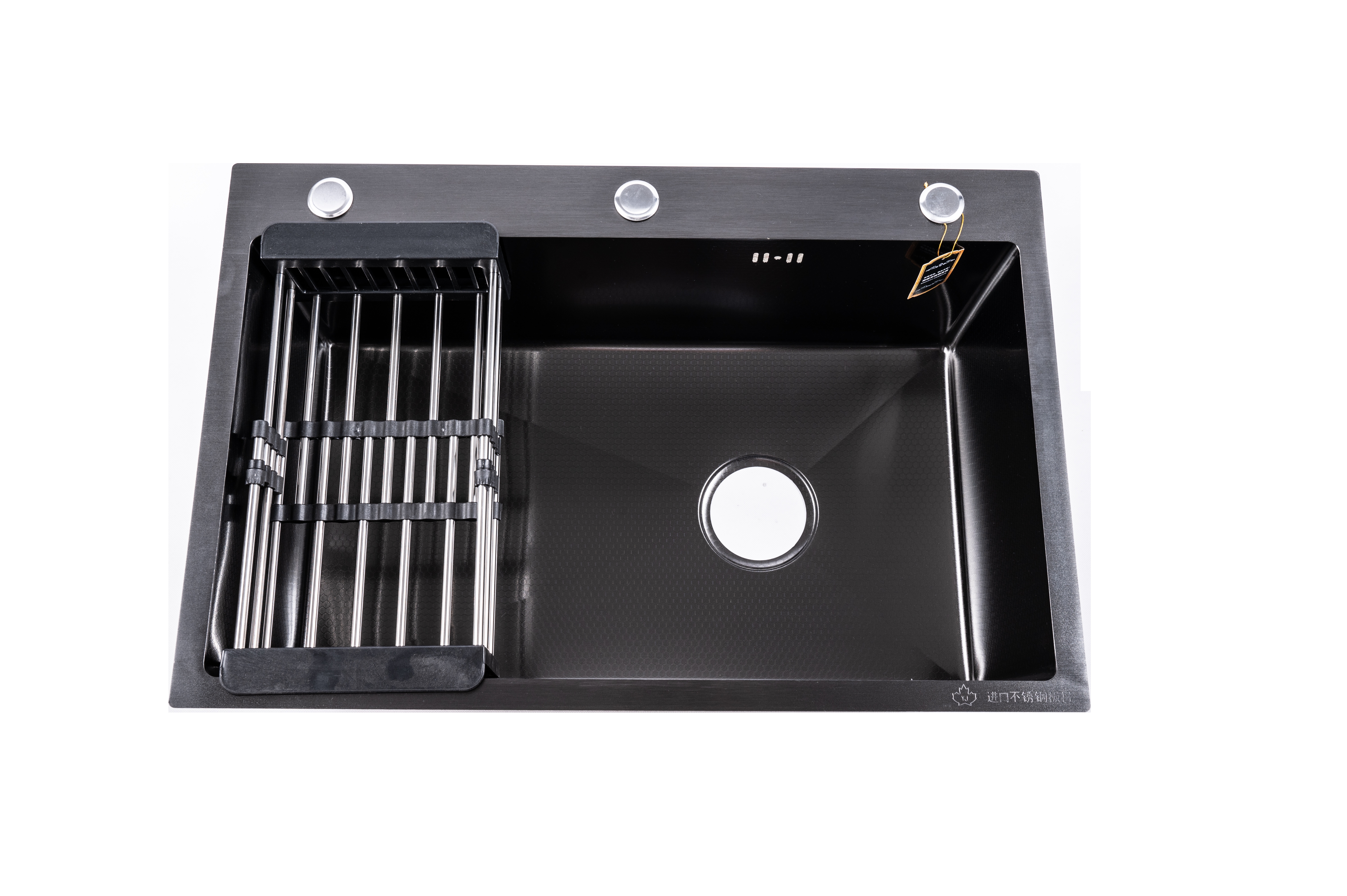 Y3102 Hot stainless steel sink 201Knurling material nano black ABS material drain basket waterdevice