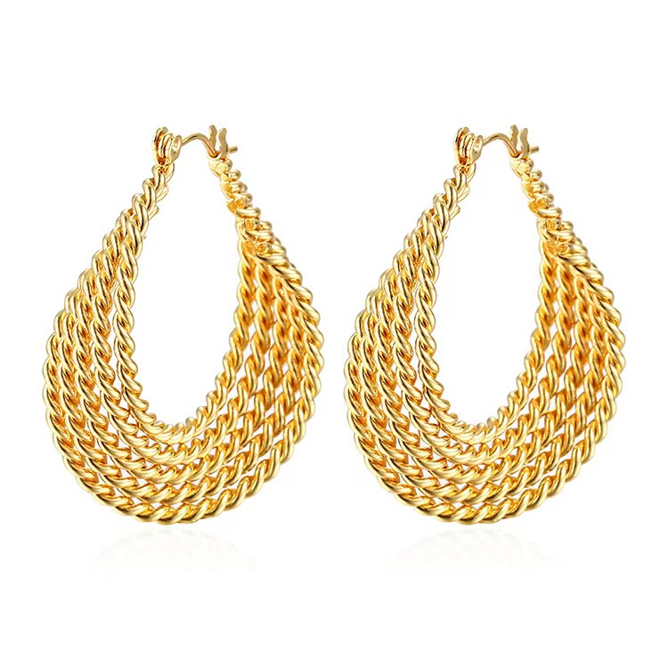 Ins Wind Plated 18k Gold Multi Layer Twisted Stainless Steel Women's Earrings