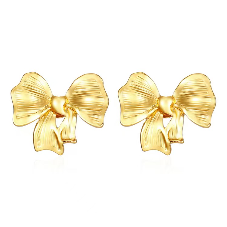 18k gold stainless steel French fashion versatile ribbon bow earrings