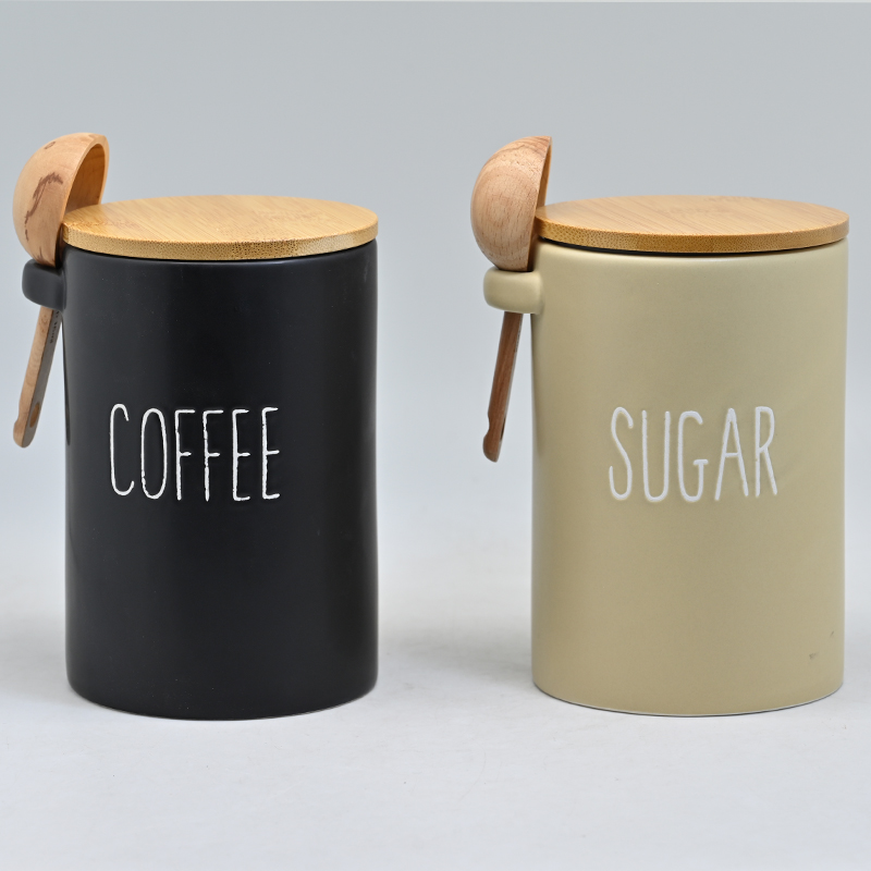 Home ceramic coffee shop candy tea bamboo lid moisture-proof sealed jar Creative kitchen supplies