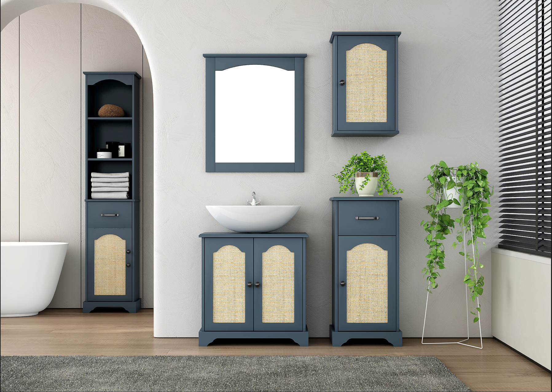 Bathroom high cabinet + sink + hanging cabinet + mirror cabinet