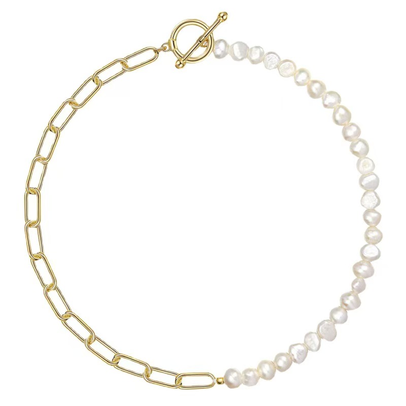 European and American style pearl patchwork chain necklace, women's simple collarbone necklace